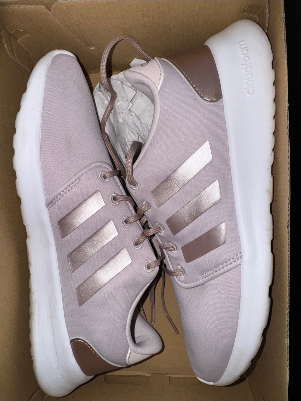 MAKE OFFER! Adidas Women’s Pink Rose-Gold 3-Stripe Cloudfoam Sneakers Shoes 8.5